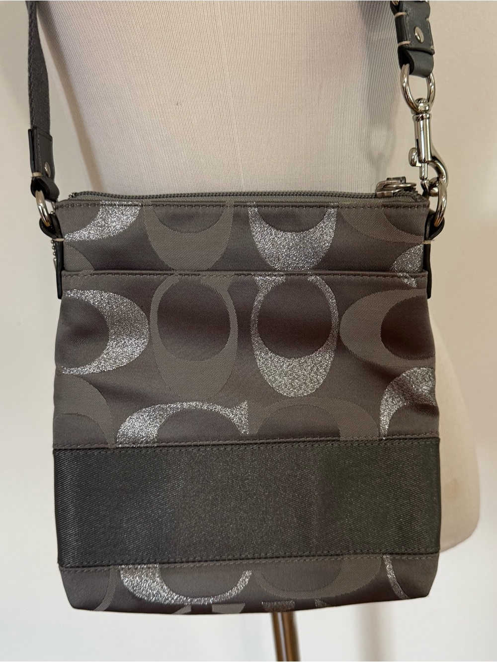 Coach Signature Metallic Gray Crossbody Bag - Picture 8 of 11